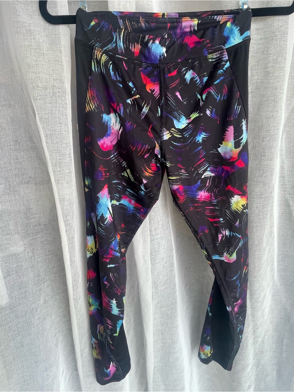 Adidas Girls L 12/14 Multicolor Brushstroke Print Leggings Black